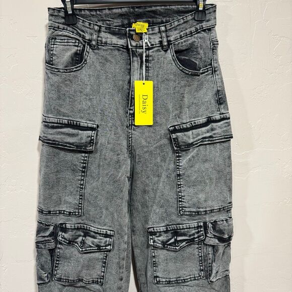 Daisy Mineral Wash Multi Pocket Cargo Jeans - Charcoal - Picture 2 of 7